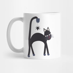 Charcoal black cat and friendly spider Mug